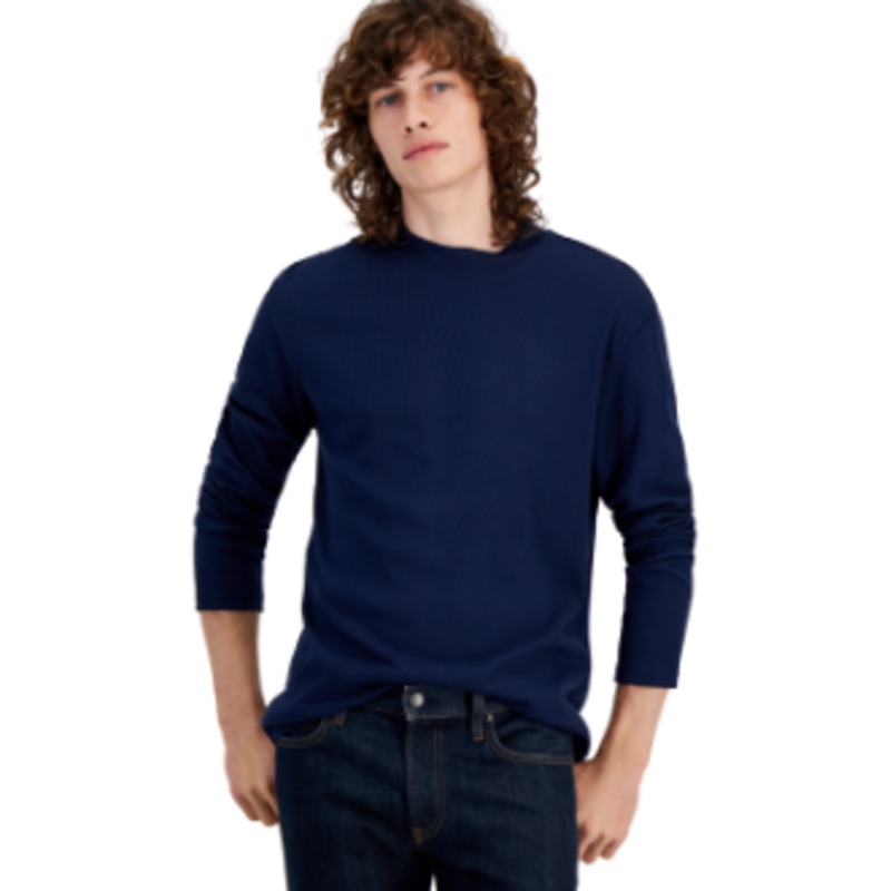 I.N.C. International Concepts Mens Liam Ribbed Crewneck Sweater Navy Blue Medium