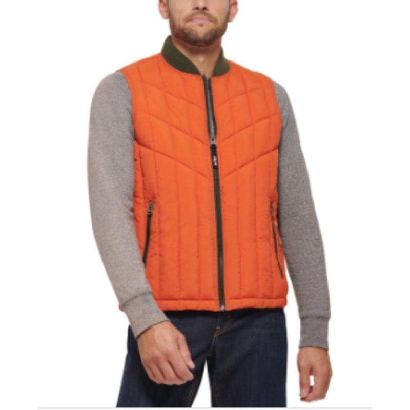 Levi's Men's L84 Quilted Nylon Zipper Vest Orange Medium