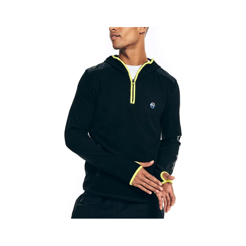 Nautica Men's Competition Sustainably Crafted Quarter Zip Hoodie Black Medium