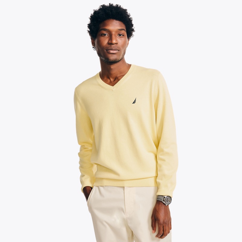 Nautica Mens Lightweight V Neck Jersey Sweater Yellow 2XL XXL