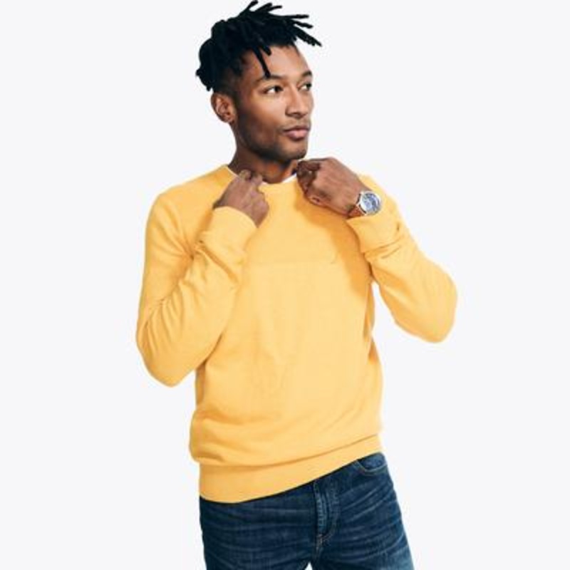Nautica Mens Textured Knit Crewneck Sweater Yellow XL