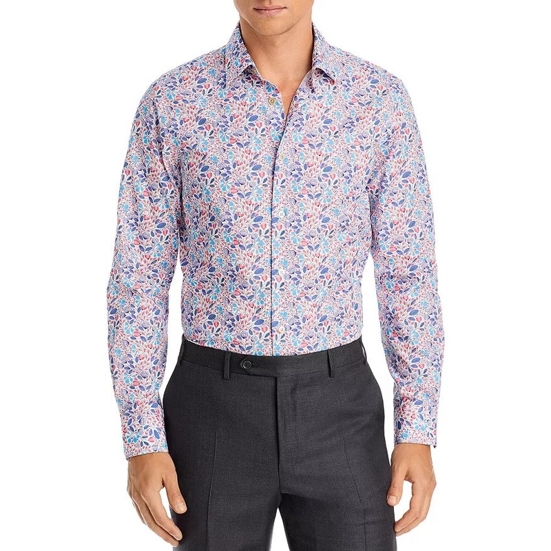 Paul Smith Mens Soho Floral Slim Fit Button Down Shirt White Pink 16.5 Large