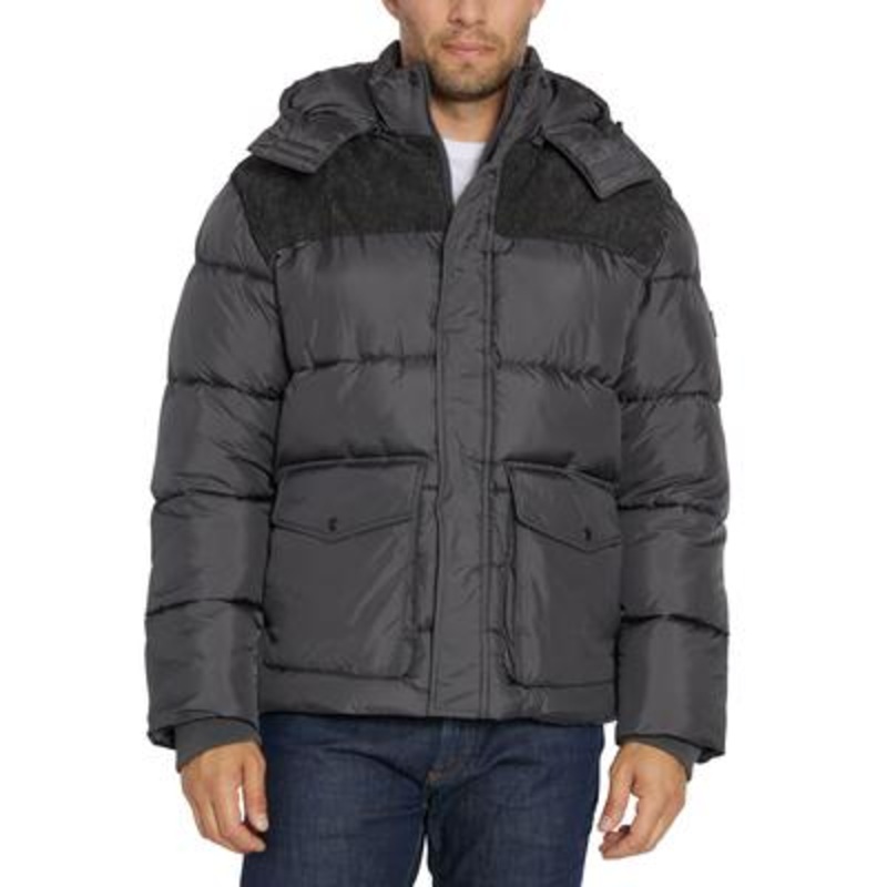 Sean John Men's Cargo Pocket Puffer Jacket with Detachable Hood Grey Large