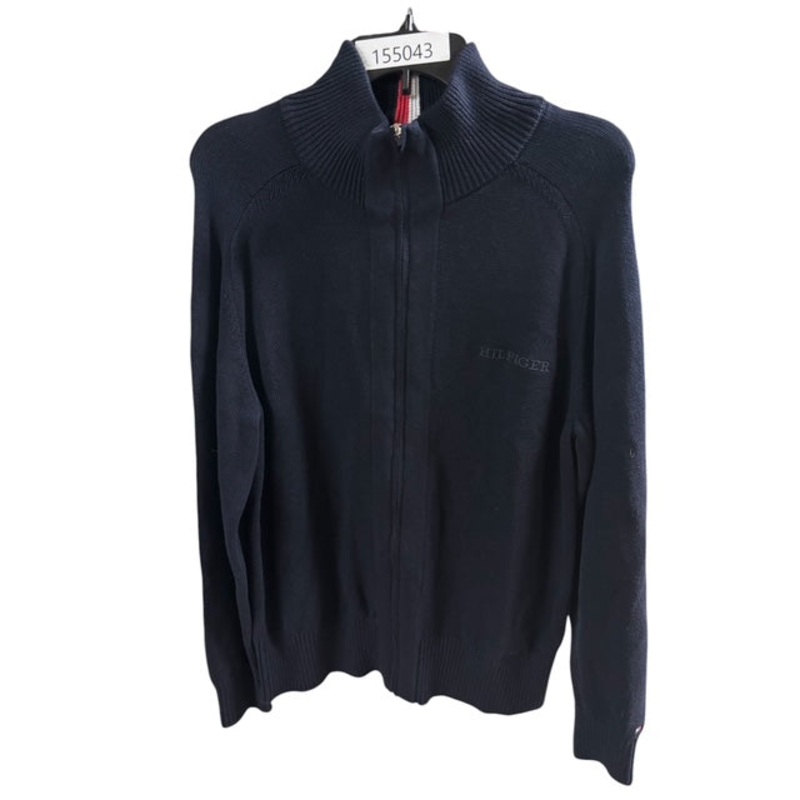 Tommy Hilfiger Men's Chunky Zip Through Sweater Blue Medium