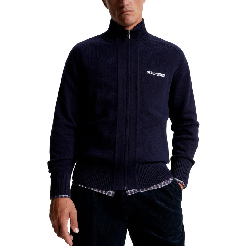 Tommy Hilfiger Men's Chunky Zip Through Sweater Blue Small