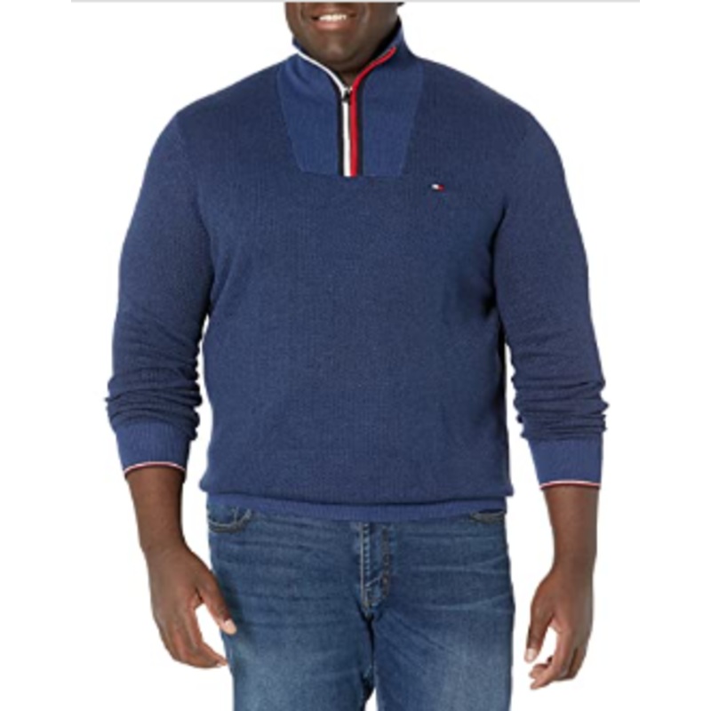 Tommy Hilfiger Men's Quarter-Zip Pullover Sweater XLT XL Tall Blue Cotton