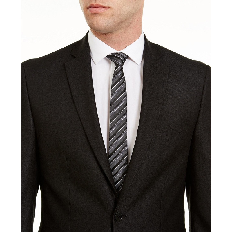 Van Heusen Men's Flex Plain Black Herringbone Slim-Fit 46R JACKET ONLY