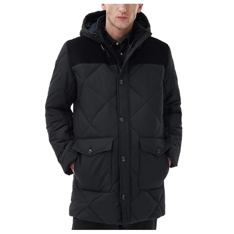Barbour Men's Elmwood Box Quilted Hooded Full Zip Parka Coat Black Small