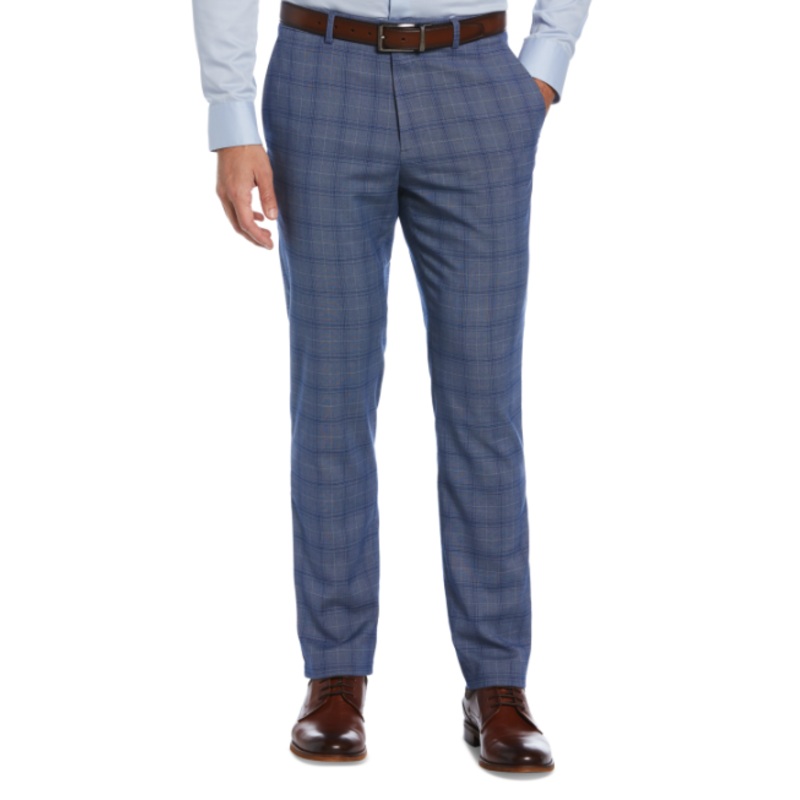 Perry Ellis Portfolio Mens Plaid Slim Fit Dress Pants Blue 34 x 34