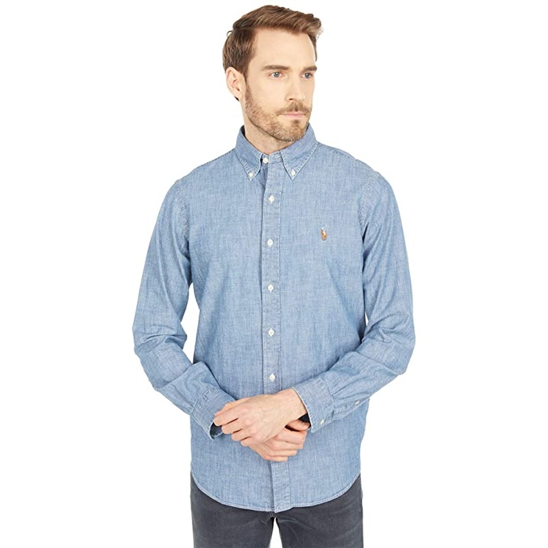 Polo Ralph Lauren Men's Classic Fit Indigo Chambray Button Up Shirt Blue 2XL