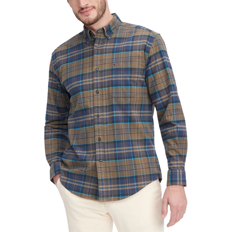 Tommy Hilfiger Big Tall Men's Wastley Button Up Plaid Shirt Green 5XLT
