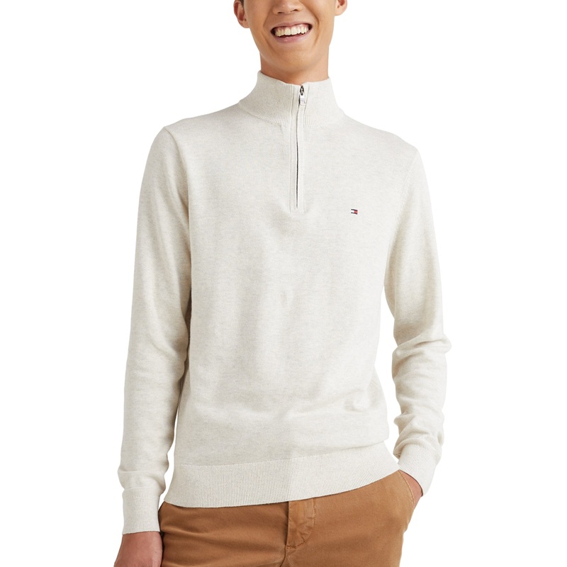 Tommy Hilfiger Men's Regular Fit Casmere Blend Quarter Zip Sweater White Large