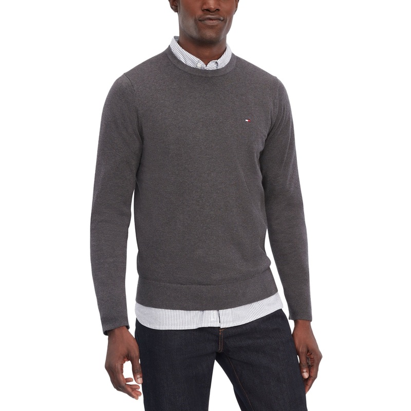 Tommy Hilfiger Mens Big Tall Amherst Crewneck Sweater Grey Heather LT Large Tall
