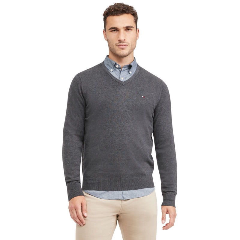 Tommy Hilfiger Mens Big Tall Syracuse V Neck Sweater Grey Heather 2XL XXL
