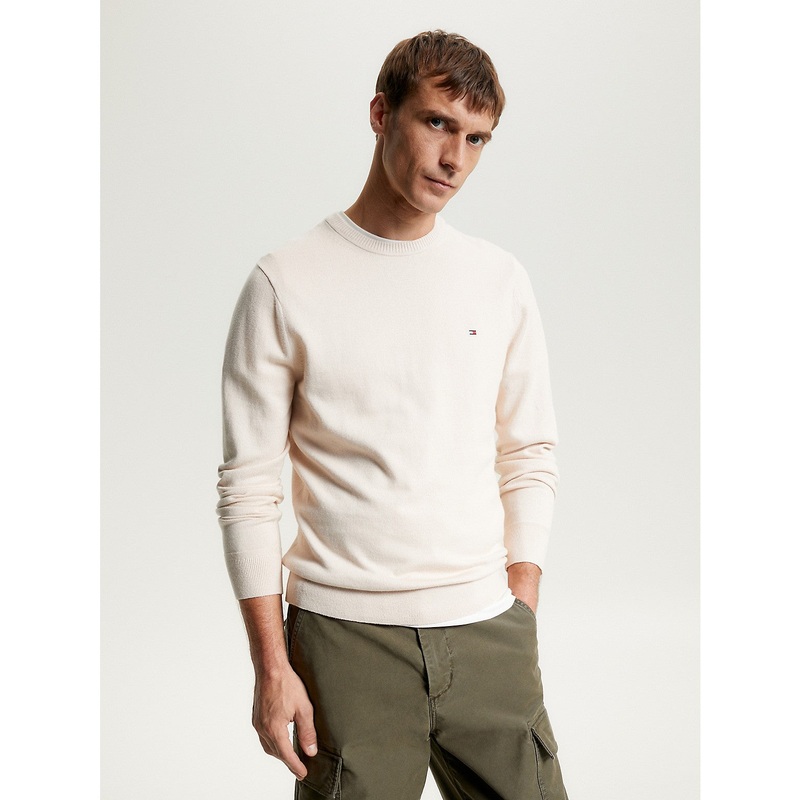 Tommy Hilfiger Mens Cashmere Cotton Crewneck Sweater Beige Medium