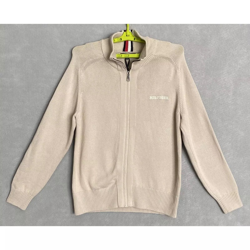 Tommy Hilfiger Mens Quarter Zip Sweater Beige Large