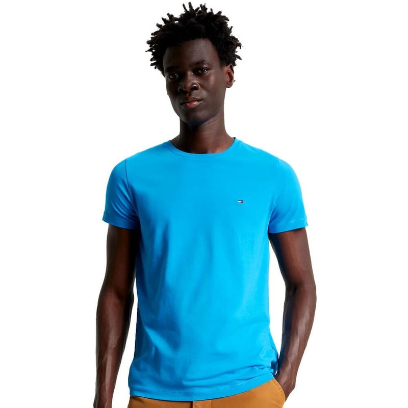 Tommy Hilfiger Mens Stretch Slim Fit Crewneck Short Sleeve T Shirt Blue Large