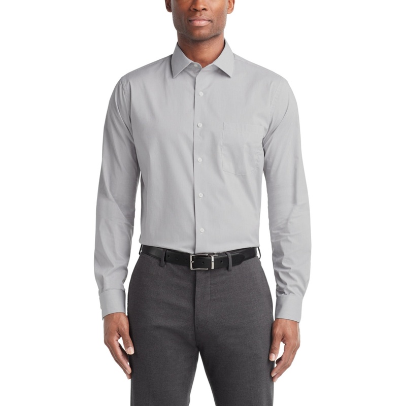 Van Heusen Mens Regular Fit BUtton Up Dress Shirt Grey 15 15.5 32 33