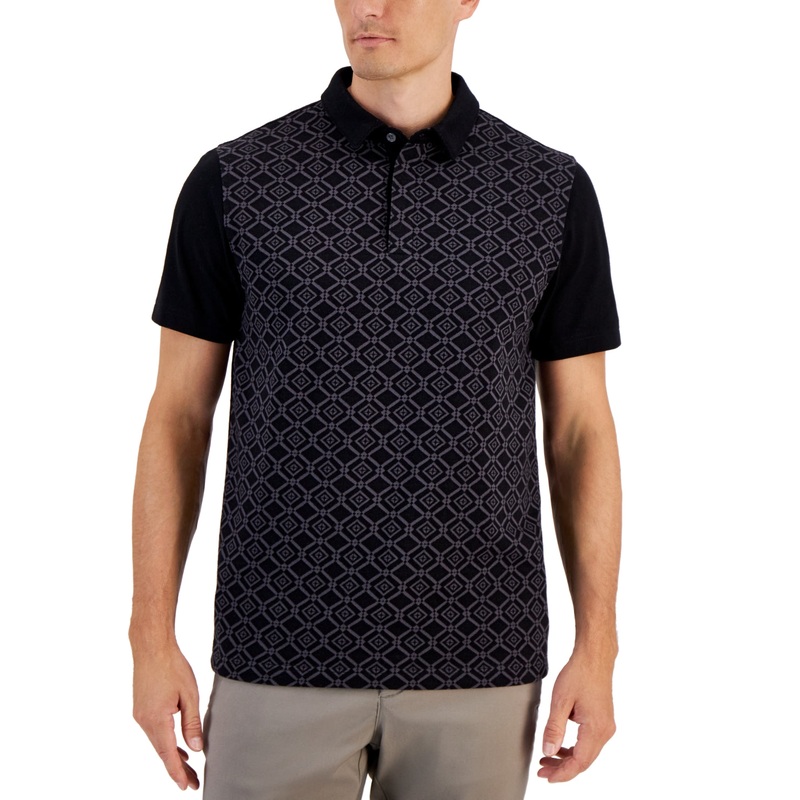 Alfani Men's Niko Geo Short Sleeve Polo Shirt Jacket Black Medium