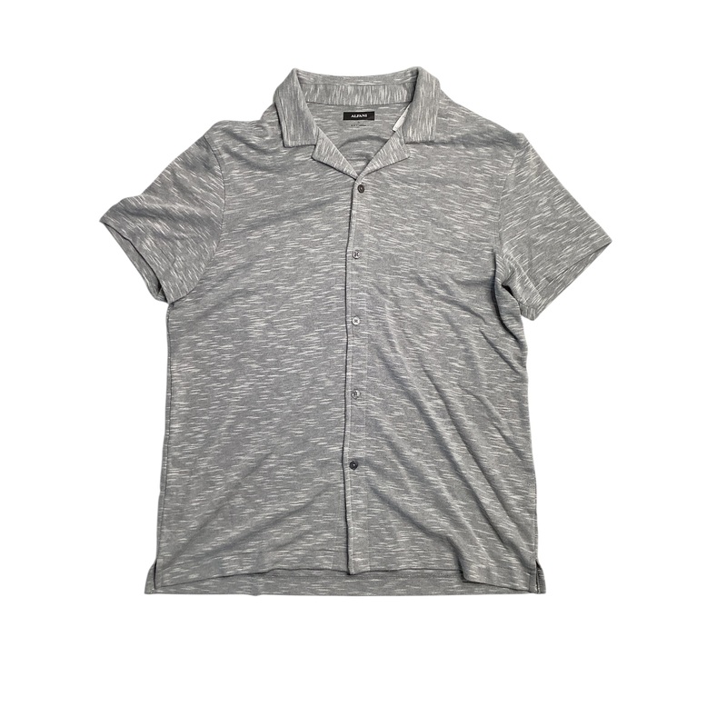 Alfani Mens Regular fit Short Sleeve Button-Up Shirt Medium Grey Solid