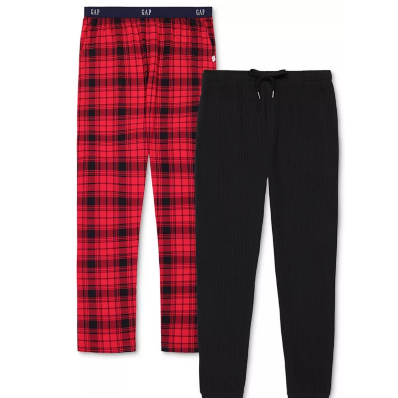 Gap Men's 2-Pk. A Plaid Straight Leg Pajama Pants and A Jogger Red Plaid Black Large