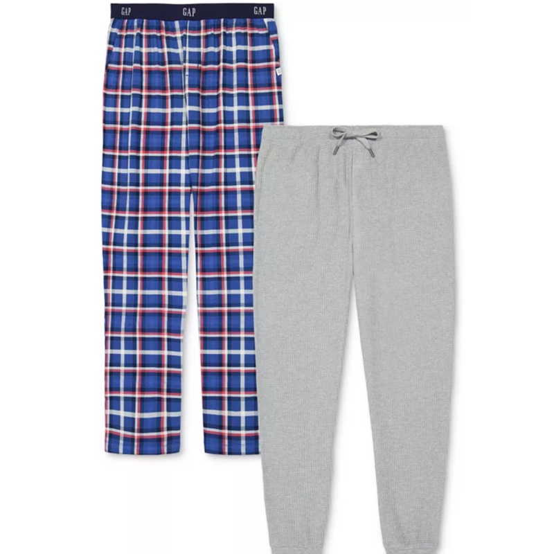 Gap Men's 2Pk. Plaid Straight-Leg Pajama Pants/Jogger Blue Plaid/ Grey Large
