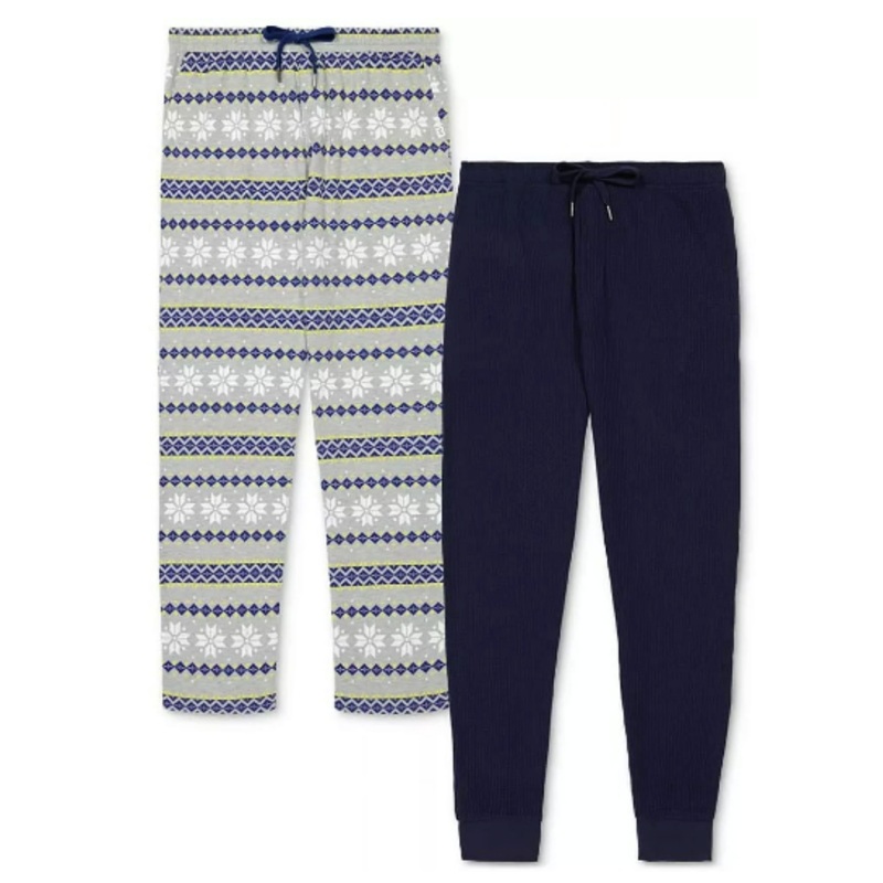 Gap Mens 2Pk. Waffle-Knit Jogger Leg Pajama Pants Navy & Fair Isle Grey Medium