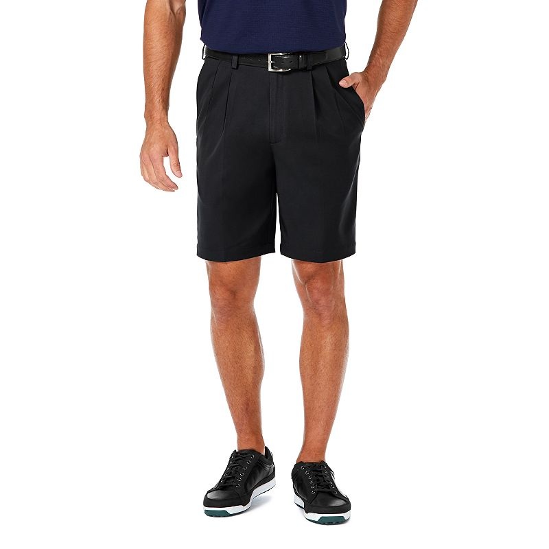 Haggar Mens Cool 18 Pro Pleated 9.5" Shorts Black 38W