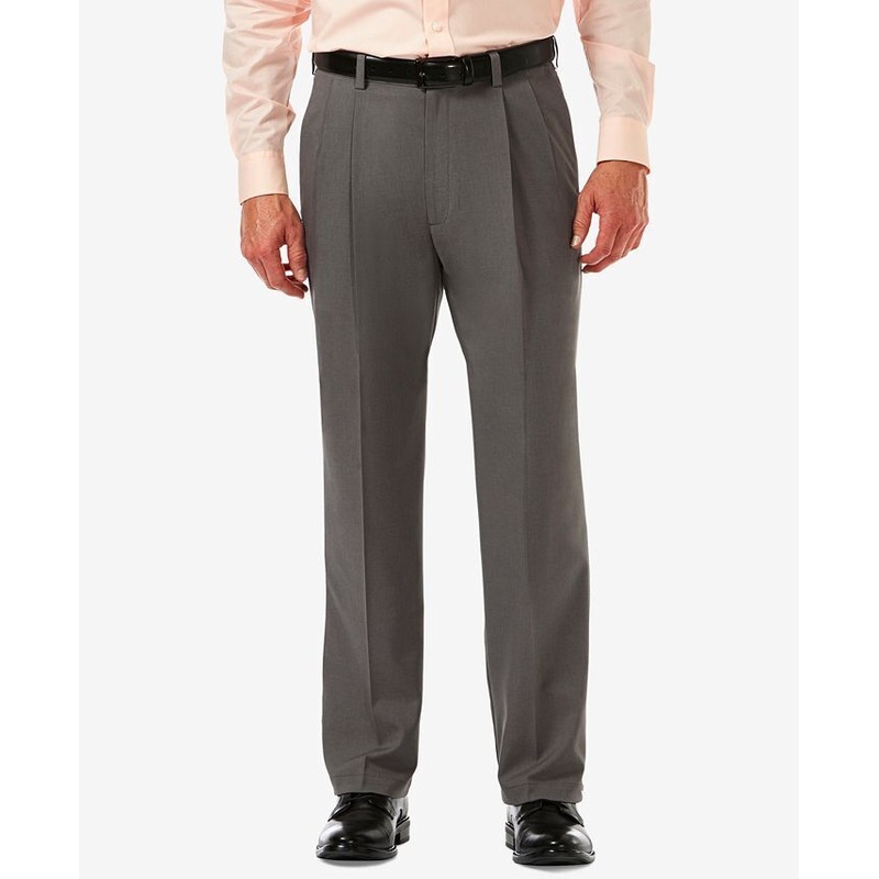 Haggar Mens Cool Pro 18 Classic Fit Pleat Front Dress Pants Grey 34 x 32