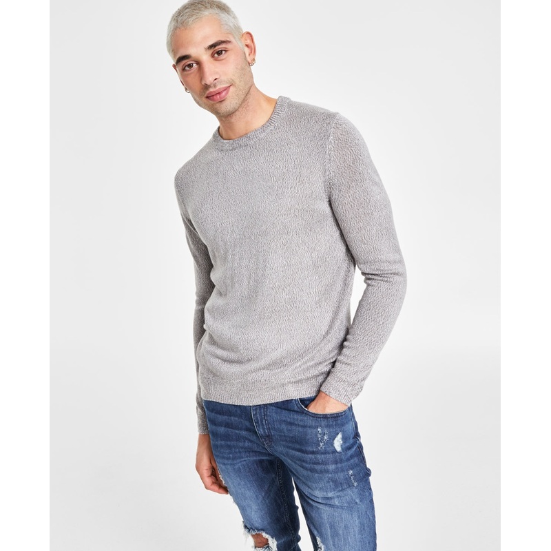 INC International Concepts Mens Textured Crewneck Sweater Grey Large
