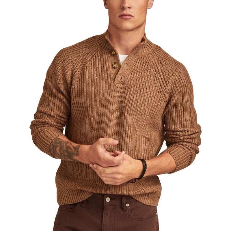 Lucky Brand Mens Classic fit Mock Neck Sweater XL  Mock Neck Brown Solid