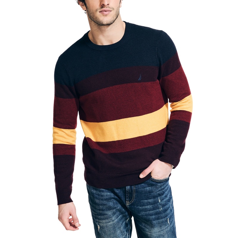 Nautica Mens Regular fit Crewneck Sweater XXL Red Navy Blue Striped