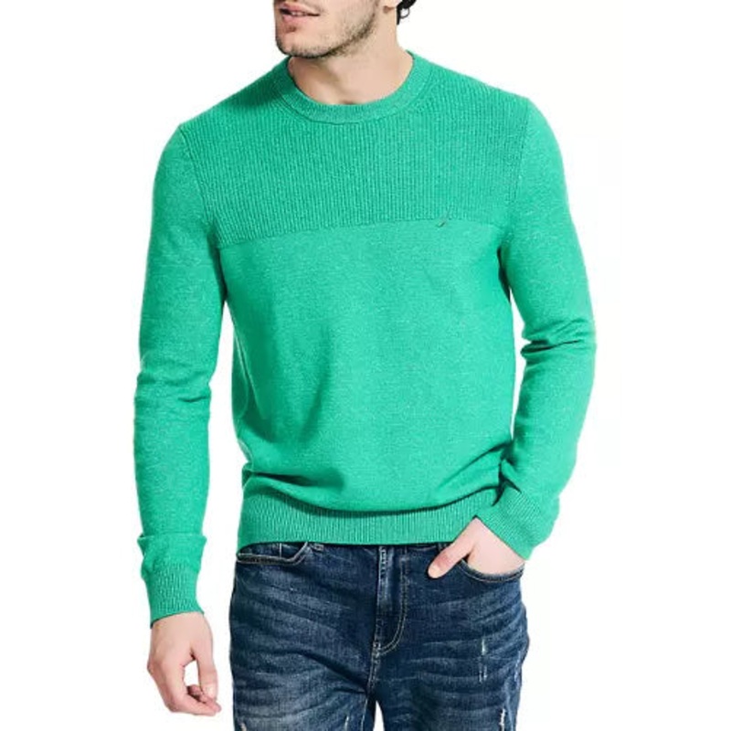 Nautica Mens Sustainably Crafted Textured Crew Neck Sweater Green Medium