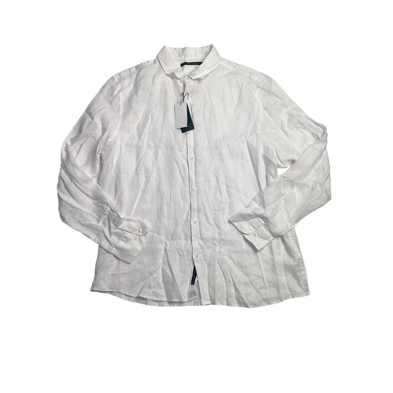 Perry Ellis Miend Linen Roll Sleeve Short Sleeve Shirt Button Up Shirt White XL