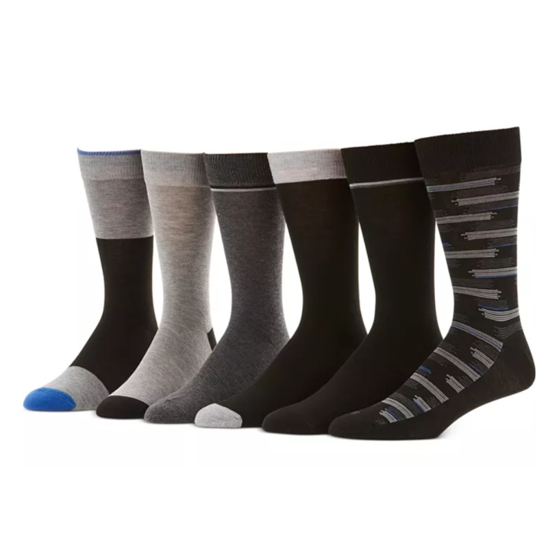 Perry Ellis Portfolio Men's 6Pk. Comfort Stretch  Crew Socks black and grey