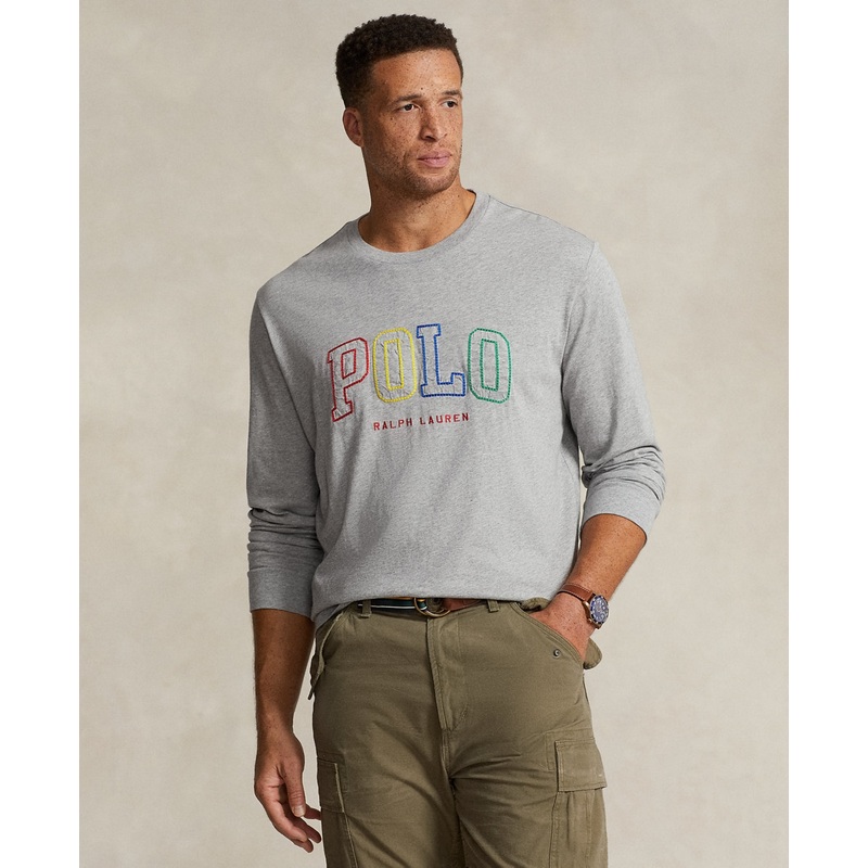 Polo Ralph Lauren Men's Big & Tall Long Sleeve Logo T Shirt Grey 2LT 2XLT