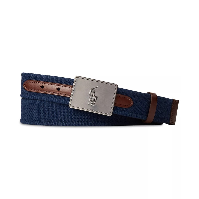 Polo Ralph Lauren Men's Pony Plaque Canvas & Leather Belt Blue 40