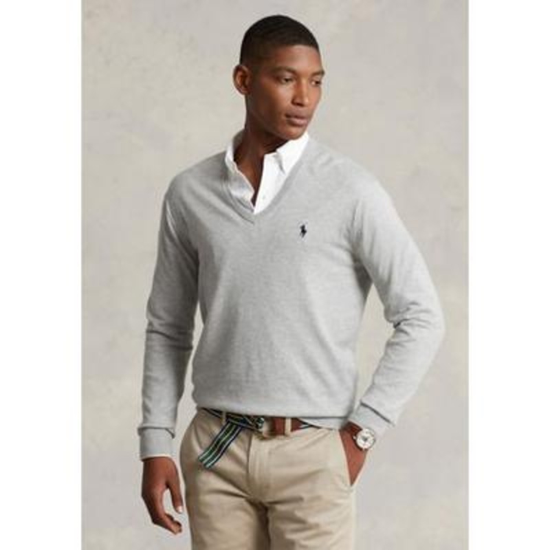 Polo Ralph Lauren Mens Classic fit Long Sleeve V Neck Sweater Large Grey Solid