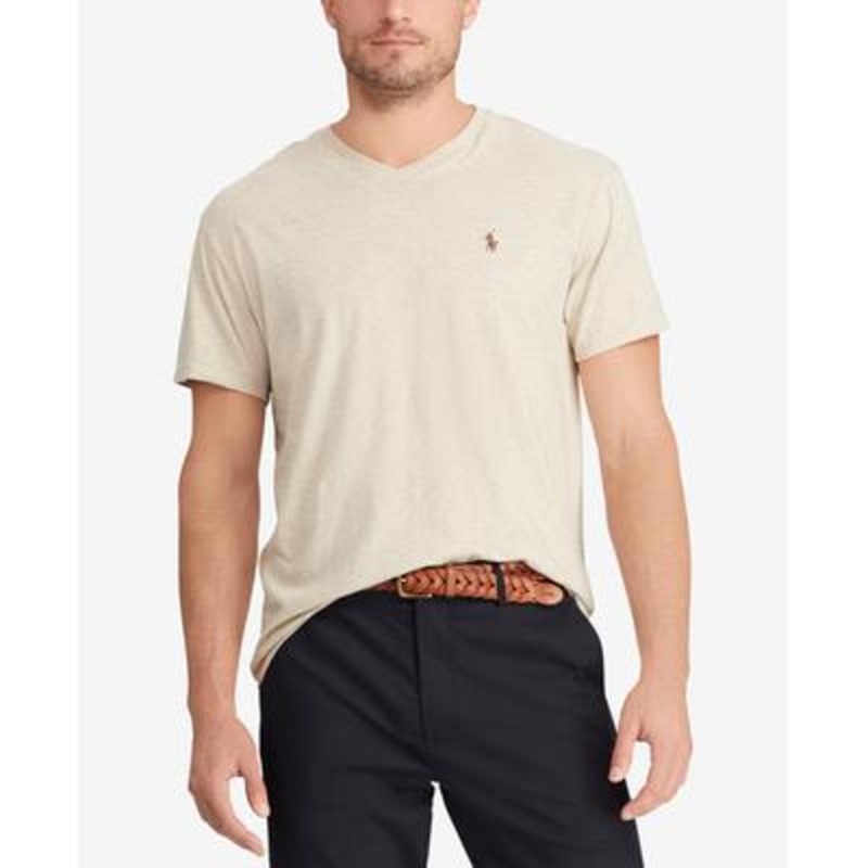 Polo Ralph Lauren Mens Classic fit V Neck Short Sleeve T-Shirt Large Beige Solid
