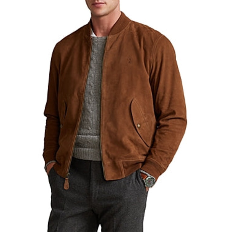 Polo Ralph Lauren Mens Regular fit Suede Leather Jacket Coat Large Brown Solid