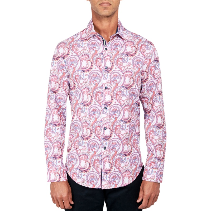 Society of Threads Men's Regular Fit Non Iron Button Up Shirt Pink Small