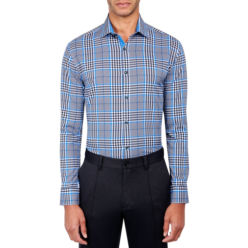 Society of Threads Mens Slim Fit Button Up Shirt Plaid Blue 2XL