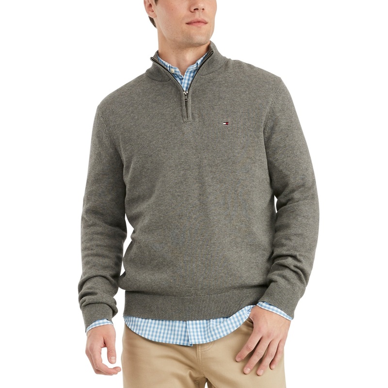 Tommy Hilfiger Mens Quarter Zip Grey Sweater 5XLT 5XLT