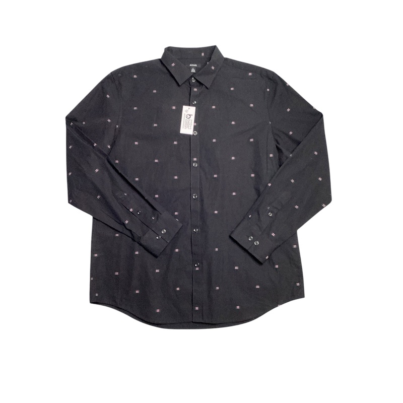 Alfani Mens Regular fit Long Sleeve Button-Up Shirt Large Black Geometric