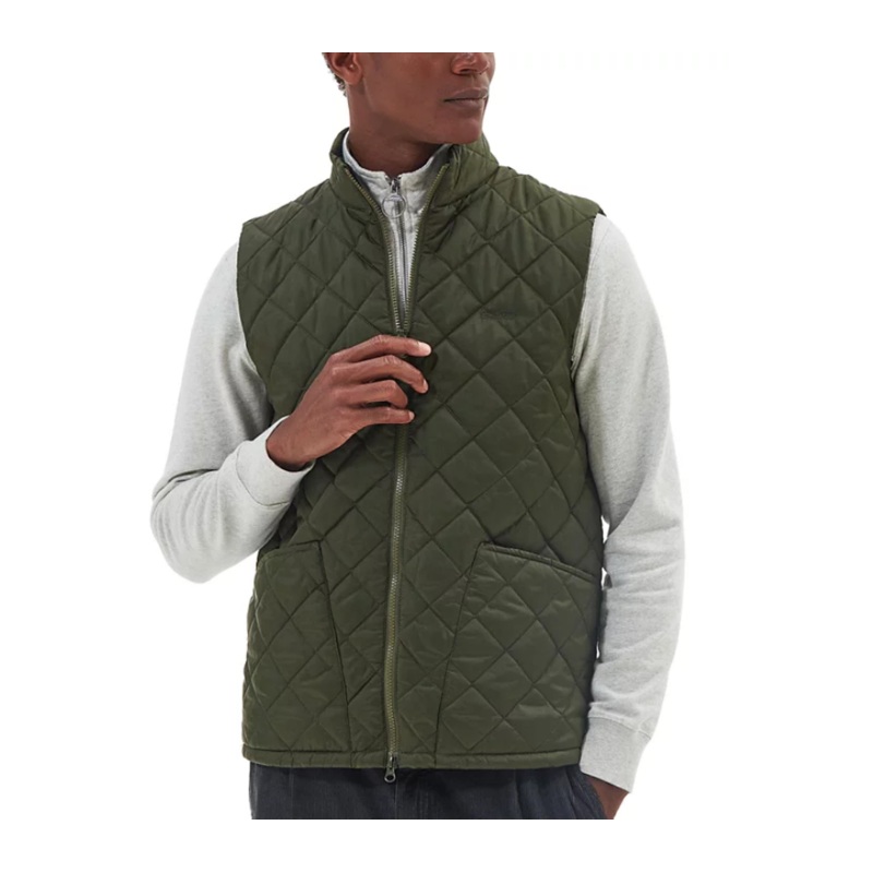 Barbour Mens Quilted Monty Gilet Full Zip Vest Olive Green Small