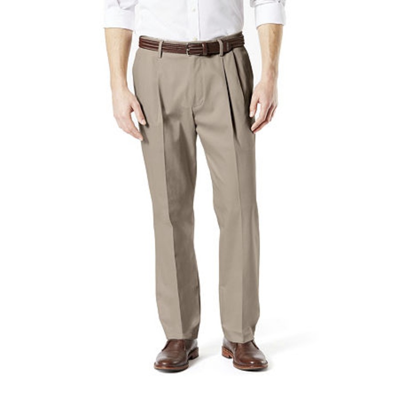 Dockers Mens Classic fit Chinos Pants 34 / 34 Beige Pleated Solid