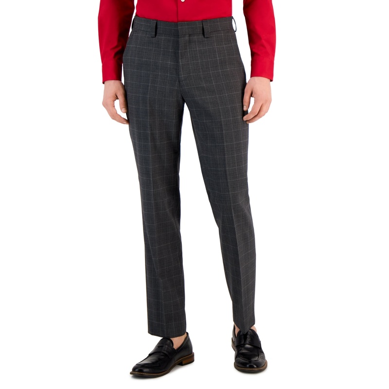 Hugo Boss Men's Modern-Fit Supeflex Suit Dress Pants 34 x 32 Grey Blue Plaid