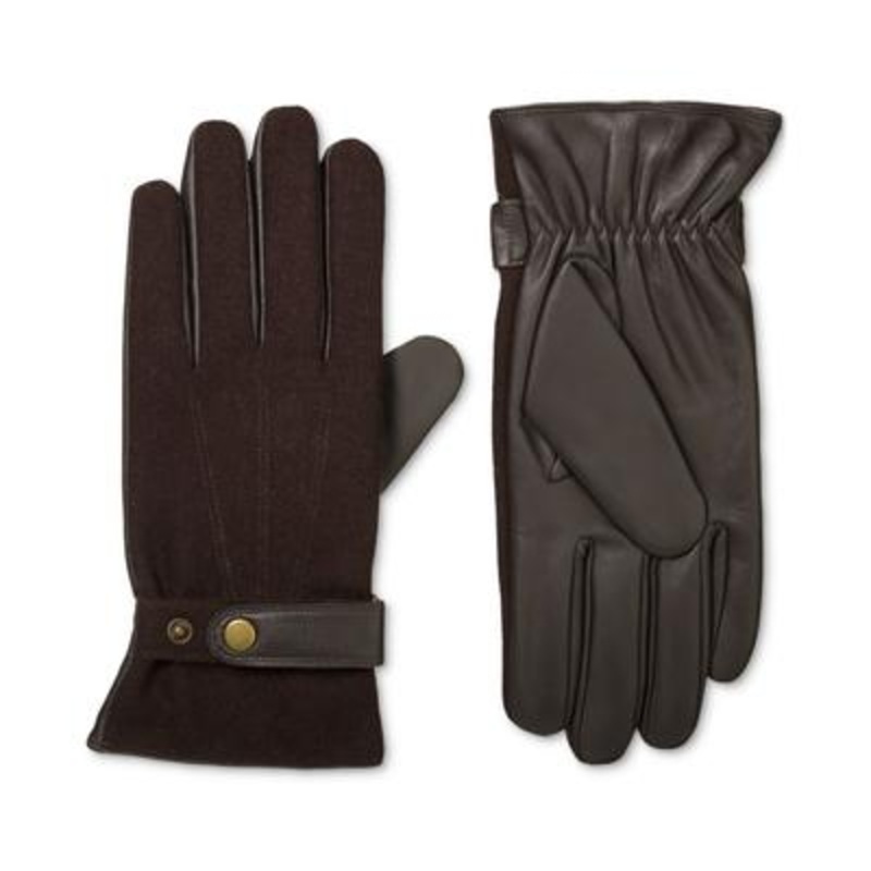 Isotoner Men's Flannel Leather Glove Saddle Brown Medium