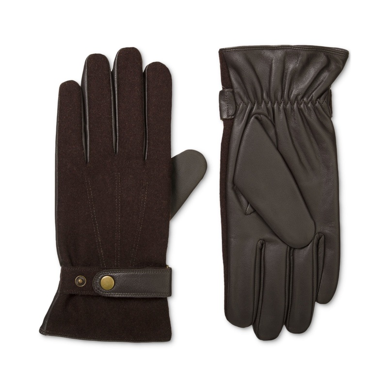 Isotoner Men's Flannel Leather Gloves Saddle Brown Large