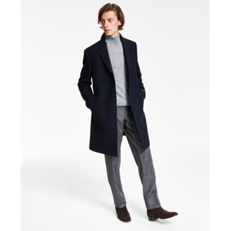 Lauren Ralph Lauren Mens Luther Overcoat Coat 46 Navy Blue Herringbone
